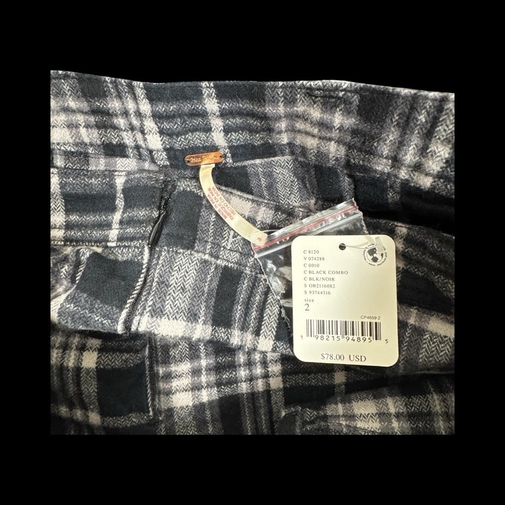 Free People Women's Cotton Black Blue Plaid Skater Y2K Clueless Mini Skort Skirt - Picture 4 of 6